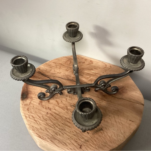 Vintage Pewter Metal Alloy 4 Prong Taper Candle Holder - Aged Look / Excellent - Picture 3 of 9